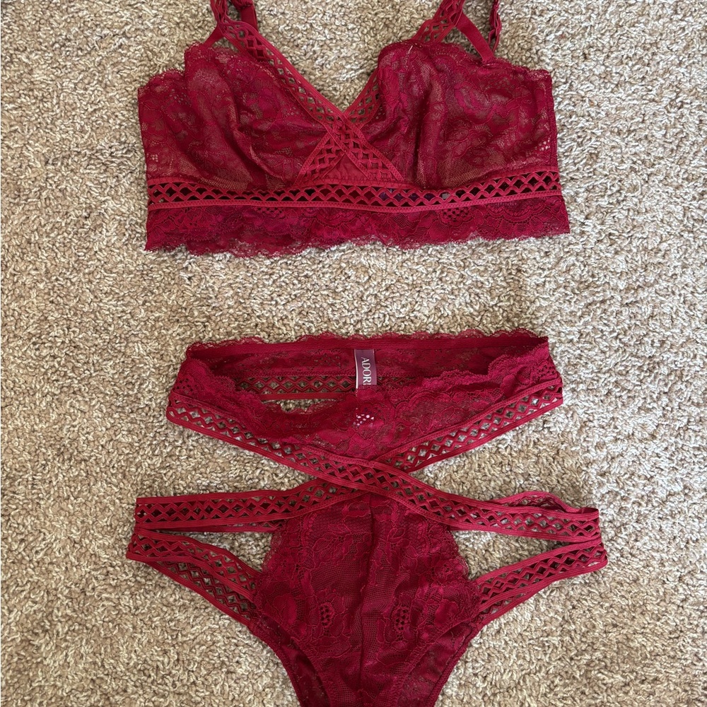 Adore Me Red Lace Bralette and Panty Set